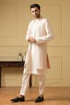 Buy_Hilo Design_Pink Semi Raw Silk Embroidered Thread Mayaflor Pastel Bundi Kurta Set _at_Aza_Fashions