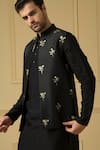 Buy_Hilo Design_Black Dupion Silk Embroidered Sequin Intenso Bundi Kurta Set _Online_at_Aza_Fashions