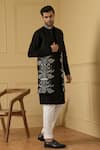 Shop_Hilo Design_Black Dupion Silk Embroidered Zari Alegre Floral Bundi Kurta Set _at_Aza_Fashions