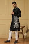 Hilo Design_Black Dupion Silk Embroidered Zari Alegre Floral Bundi Kurta Set _Online_at_Aza_Fashions