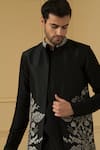 Shop_Hilo Design_Black Dupion Silk Embroidered Zari Alegre Floral Bundi Kurta Set _Online_at_Aza_Fashions