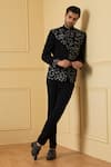 Buy_Hilo Design_Blue Silk Embroidery Valiente Blossom Bandhgala With Pant _at_Aza_Fashions