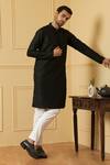 Buy_Hilo Design_Black Silk, Cotton Embroidery Dot Pattern Kurta With Pant _at_Aza_Fashions