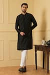 Buy_Hilo Design_Black Silk, Cotton Embroidery Dot Pattern Kurta With Pant _Online_at_Aza_Fashions