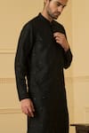 Shop_Hilo Design_Black Silk, Cotton Embroidery Dot Pattern Kurta With Pant _Online_at_Aza_Fashions