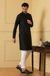 Buy_Hilo Design_Black Silk, Cotton Embroidery Dot Pattern Kurta With Pant 