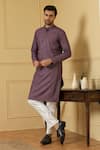 Shop_Hilo Design_Purple Georgette, Cotton Embroidery Honeycomb Pattern Kurta With Pant _at_Aza_Fashions