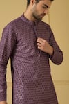 Shop_Hilo Design_Purple Georgette, Cotton Embroidery Honeycomb Pattern Kurta With Pant _Online_at_Aza_Fashions