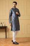 Buy_Hilo Design_Blue Dupion Silk Hand Embroidered Mirror And Thread Work Armonia Kurta _Online_at_Aza_Fashions