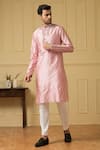 Buy_Hilo Design_Pink Dupion Silk Hand Embroidered Mirror And Elegencia Placement Kurta Set _at_Aza_Fashions