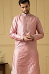 Buy_Hilo Design_Pink Dupion Silk Hand Embroidered Mirror And Elegencia Placement Kurta Set _Online_at_Aza_Fashions