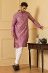 Buy_Hilo Design_Pink Dupion Silk Hand Embroidered Zari Work Encanto Kurta _at_Aza_Fashions