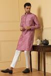 Shop_Hilo Design_Pink Dupion Silk Hand Embroidered Zari Work Encanto Kurta _at_Aza_Fashions
