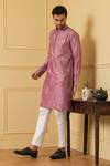Buy_Hilo Design_Pink Dupion Silk Hand Embroidered Zari Work Encanto Kurta _Online_at_Aza_Fashions