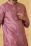 Shop_Hilo Design_Pink Dupion Silk Hand Embroidered Zari Work Encanto Kurta _Online_at_Aza_Fashions