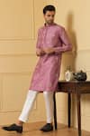 Buy_Hilo Design_Pink Dupion Silk Hand Embroidered Zari Work Encanto Kurta Set _at_Aza_Fashions