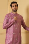 Buy_Hilo Design_Pink Dupion Silk Hand Embroidered Zari Work Encanto Kurta Set _Online_at_Aza_Fashions