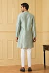 Shop_Hilo Design_Blue Silk, Cotton Embroidery Aura Zari Kurta Set _at_Aza_Fashions