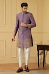 Buy_Hilo Design_Purple Dupion Silk Hand Embroidered Zardozi And Zari Work Marfil Sherwani _at_Aza_Fashions