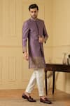 Shop_Hilo Design_Purple Dupion Silk Hand Embroidered Zardozi And Zari Work Marfil Sherwani _at_Aza_Fashions