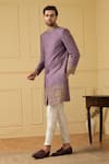 Buy_Hilo Design_Purple Dupion Silk Hand Embroidered Zardozi And Zari Work Marfil Sherwani _Online_at_Aza_Fashions