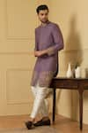 Hilo Design_Purple Dupion Silk Hand Embroidered Zardozi And Zari Work Marfil Sherwani _at_Aza_Fashions