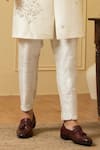 Hilo Design_White Dupion Silk Hand Embroidered Zardozi And Zari Work Crema Sherwani Set _at_Aza_Fashions