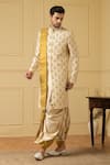 Buy_Hilo Design_Gold Dupion Silk Hand Embroidered Zardozi Work Esplendor Sherwani _Online_at_Aza_Fashions