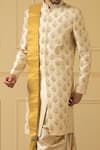 Shop_Hilo Design_Gold Dupion Silk Hand Embroidered Zardozi Work Esplendor Sherwani _Online_at_Aza_Fashions