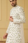 Shop_Hilo Design_White Dupion Silk Hand Embroidered Thread And Zardozi Work Verde Sherwani _Online_at_Aza_Fashions