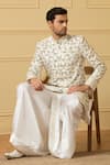 Hilo Design_White Dupion Silk Hand Embroidered Thread And Zardozi Work Verde Sherwani _at_Aza_Fashions