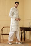 Hilo Design_White Dupion Silk Hand Embroidered Thread And Zardozi Work Verde Sherwani Set _at_Aza_Fashions