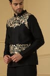 Hilo Design_Black Semi Raw Silk Hand Embroidered Resham And Sequin Sereno Thread Bundi Set _Online_at_Aza_Fashions