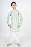 Buy_Mr Brat_Green Muslin Digital Printed Floral Mandarin Collar Kurta Set _Online_at_Aza_Fashions