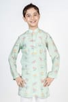 Shop_Mr Brat_Green Muslin Digital Printed Floral Mandarin Collar Kurta Set _Online_at_Aza_Fashions