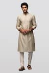 Buy_Asuka_Beige Chanderi Silk Embroidery Kurta Set _at_Aza_Fashions