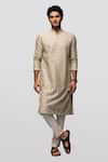 Asuka_Beige Chanderi Silk Embroidery Kurta Set _Online_at_Aza_Fashions