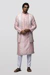 Shop_Asuka_Pink Raw Silk Embroidery Mirror Kurta Set _at_Aza_Fashions