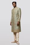 Shop_Asuka_Green Raw Silk Embroidery Kiran Sherwani Set _at_Aza_Fashions