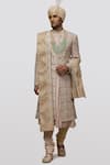 Asuka_Off White Chanderi Silk Embroidery Resham Sherwani Set _Online_at_Aza_Fashions