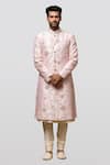 Buy_Asuka_Pink Raw Silk Embroidery Zari Sherwani Set _at_Aza_Fashions