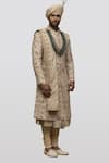 Shop_Asuka_Beige Raw Silk Embroidery Kiran Dori Sherwani Set _at_Aza_Fashions