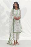 Buy_Mulmul_Green Pure Mulmul Terra Floral Embroidered Kurta Pant Set_at_Aza_Fashions