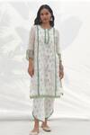 Shop_Mulmul_Green Pure Mulmul Terra Floral Embroidered Kurta Pant Set_at_Aza_Fashions