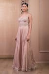 Buy_Tarun Tahiliani_Pink Tulle Embroidery Sequins Sweetheart Neck Floral Bodice Jumpsuit _Online_at_Aza_Fashions