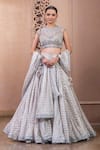 Buy Tarun Tahiliani Silver Tulle, Silk Organza Draped Trellis Jaal Pattern Bridal Lehenga Set at Aza Fashions Buy_Tarun Tahiliani_Silver Tulle, Silk Organza Draped Trellis Jaal Pattern Bridal Lehenga Set_at_Aza_Fashions