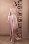 Buy_Tarun Tahiliani_Pink Foil Jersey Print Floral Garden V Neck Overlay Jumpsuit _Online_at_Aza_Fashions