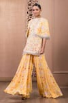 Buy_Tarun Tahiliani_Yellow Cape Georgette Kurta  Modal Satin Sharara Vintage Set With _Online_at_Aza_Fashions