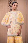 Shop_Tarun Tahiliani_Yellow Cape Georgette Kurta  Modal Satin Sharara Vintage Set With _at_Aza_Fashions