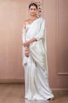 Buy_Tarun Tahiliani_Ivory Satin Crystals Round Neck Concept Saree With Embroidered Blouse_at_Aza_Fashions